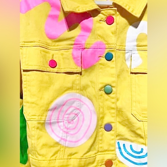 Size Large…….Special Yellow Artie Painted Colorful Jacket.  New…..Zig Zag - Picture 2 of 8
